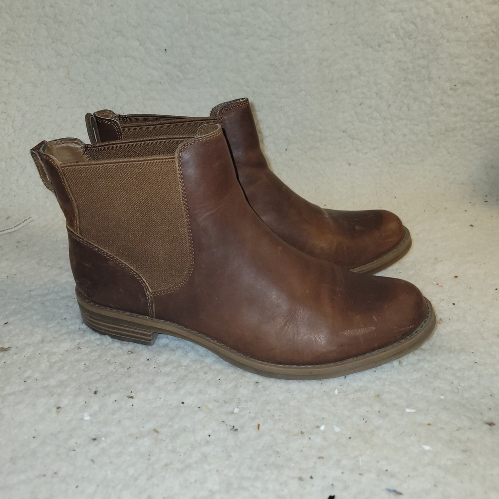 Timberland Women's‎ Brown Leather Chelsea Ankle Boots Size 8 Pull On Low Heel